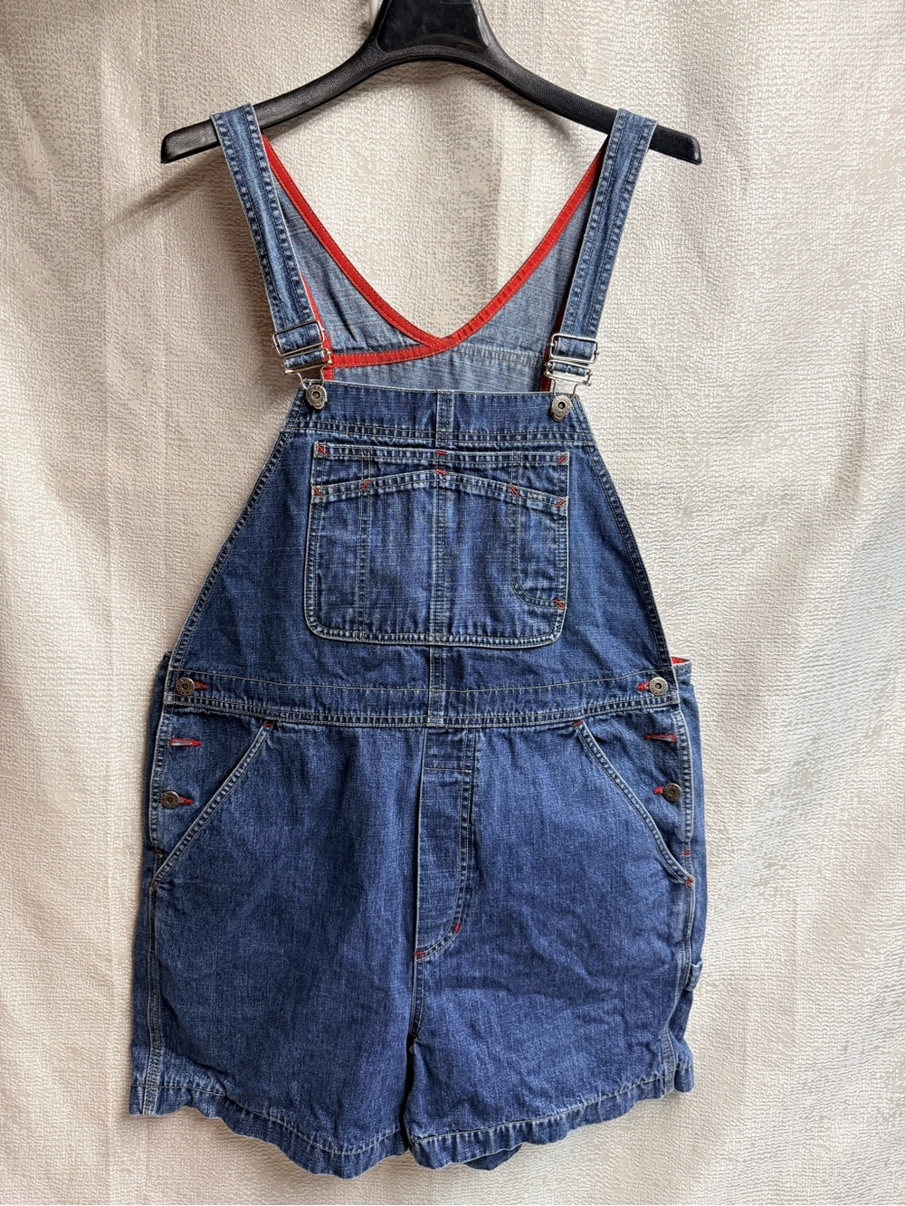 Vintage Nautica Blue Denim Shortalls with Red Trim
